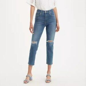 Levi's 724 High Rise Cropped Straight Leg Blue Jeans